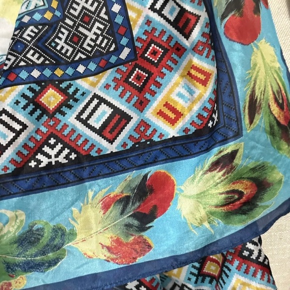 Beautiful Johnny Was Silk Scarf With Tassels 47”X 43” Floral Aztec Boho - Picture 7 of 13